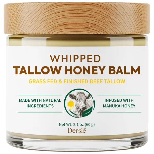 Dersie Tallow and Honey Balm for Face: 100% Grass-Fed Whipped Tallow Balm with Manuka Honey for Dry, Sensitive & Mature Skin – Deep Hydration & Soothing – Suitable for Women, Men & Kids (2.1 oz)