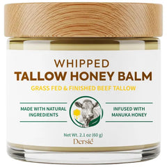 Dersie Tallow and Honey Balm for Face: 100% Grass-Fed Whipped Tallow Balm with Manuka Honey for Dry, Sensitive & Mature Skin – Deep Hydration & Soothing – Suitable for Women, Men & Kids (2.1 oz)