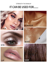 Body Shimmer Powder Polvo De Hadas Fairy Highlighter Glitter Natural Pigment Shiner Stick Loose Oil Glow Body Brighten Dust with Puff Makeup Three-Dimensional Face,Eyeshadow,Eye,Hair,Body,Hair(Set)