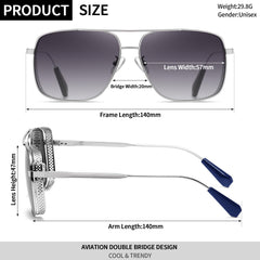 Joopin Rectangular Sunglasses for Men Women Polarized UV Protection Classic Aviation Military Style Big Metal Frame Driving Fishing Black Glass