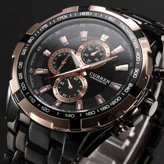 CURREN Mens Quartz Watch Stainless Steel Fashion Military Waterproof Sport Watch Black Gold Decorative dial