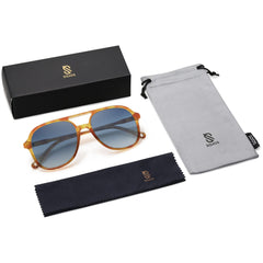 SOJOS Retro Vintage Polarized Sunglasses Double Bridge Brow Bar Square Aviators SJ2174