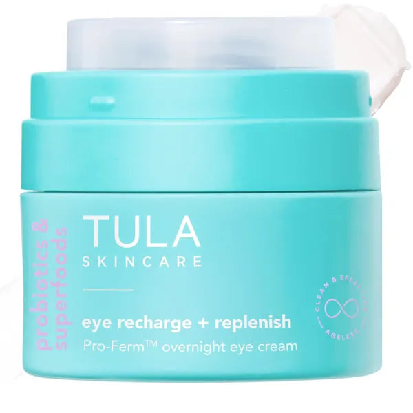 TULA Skin Care Eye Recharge + Replenish - Pro-Ferm Overnight Eye Cream with Retinal, Protects & Intensely Hydrates, Minimizes the look of Fine Lines & Wrinkles, 0.5 Fl. oz