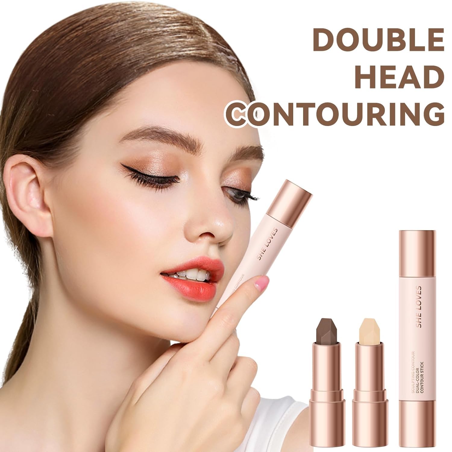 Azonee Cream Contour Stick, Upgrade 2 In 1 Double Ends Matte Contour Stick, 1Pcs Natural Matte Cream Bronzer and Contour Stick Lasting Creamy Sculpting Double Headed Makeup Contour Stick