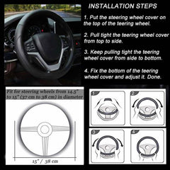 Valleycomfy Microfiber Leather Steering Wheel Covers - 15in (Black)