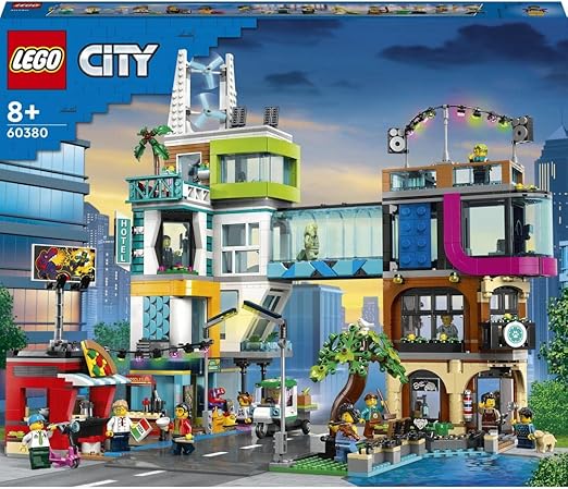 LEGO 60380 City City Centre Set, Model Building Kit with Reconfigurable Modular Rooms including Toy Shops, Barber, Vlogger Studio, Hotel and Rooftop Disco with 14 Minifigures