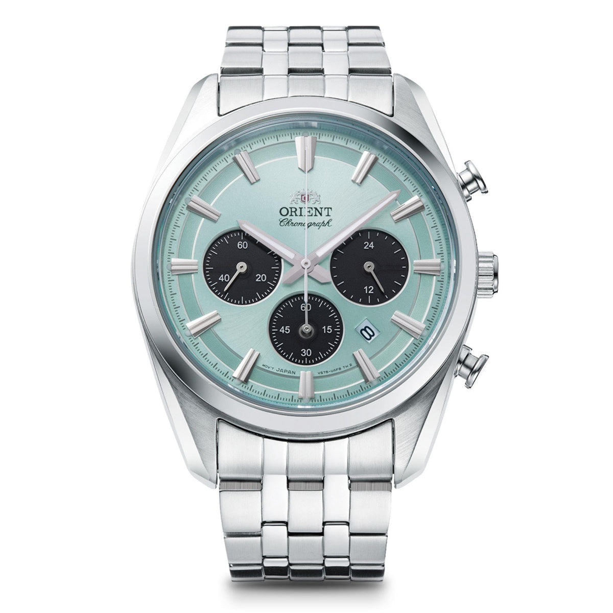 Orient Stretto Solar Chronograph 40mm Sky Blue Dial Steel Strap Men’s Watch RA-TX0304L10B
