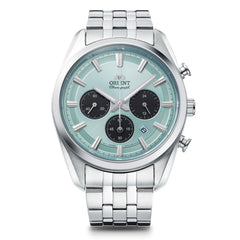 Orient Stretto Solar Chronograph 40mm Sky Blue Dial Steel Strap Men’s Watch RA-TX0304L10B
