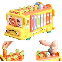 AM ANNA 12-in-1 Montessori Toys for 1 2 3 Year Old Baby Boys Girls,Hammering Pounding Toy Harvest Toys,School Bus Toys with Gears, Teaching Clock, Fishing Game and Color Matching Toy Gift for Kids