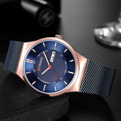 CURREN Anself 8311 Men Watch Quartz Brand Watch Wristwatch Calendar Time Display Stainless Steel Watch - Blue