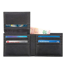 SANTHOME Genuine Leather Bi-Fold Wallet For Men, Black | Large Capacity Anti Theft security purse with ID Window | Slim Credit Card Holder Case- Classic Black Collection