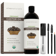 Viva Naturals Certified Organic Castor Oil (16 oz) ? 100% Pure and Hexane Free + BONUS Mascara Kit Included, Perfect for Hair Care, Eyelashes and Brows
