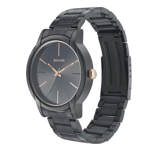 Sonata Beyond Gold Analog Black Dial Men's Watch-NN77031KM04/NP77031KM04