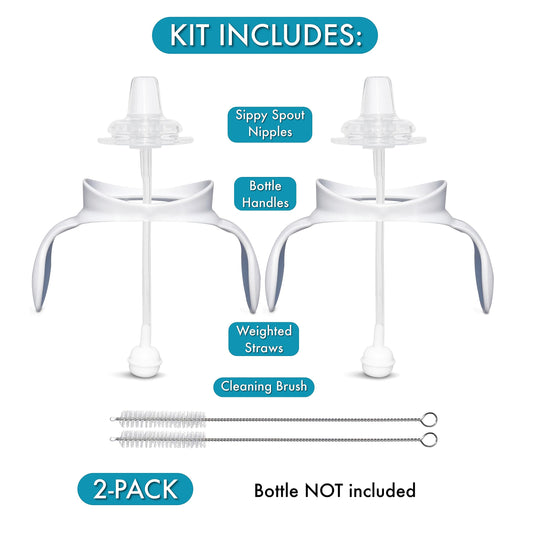 BelBeyo Sippy Cup Conversion Kit for Philips Avent Anti-Colic Baby Bottles | 2-Count | with Soft Silicone Spout , Weighted Any Angle Straw Ball, Bottle Handles and Straw Cleaning Brush (Sippy Kit)