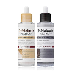 Dr.Melaxin Peel Shot Glow White and Black Rice Ampoule Duo, Soft Exfoliating Face and Body Scrub Dead Skin Cells, Blackheads Remover for All Skin Types