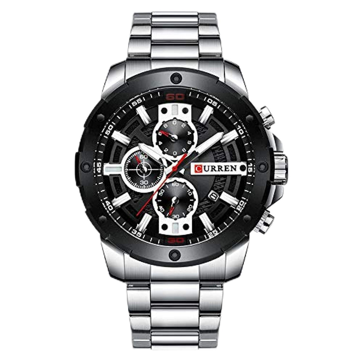 CURREN 8336 Men Fashion Stainless Steel Chronograph Watch Popular Big Dial Japan Quartz Business Wristwatch - sliver