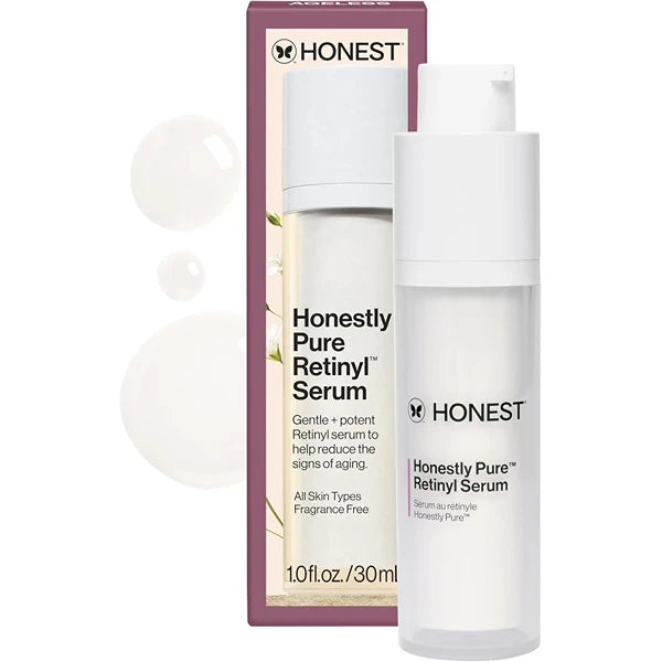 Honest Beauty Honestly Pure Nightly Retinyl Serum, Moisturizes Exfoliates Reduces Fine Lines, Gentle for Sensitive Skin, Fragrance-Free Vegan, 1 fl oz