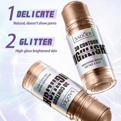 Instant Highlighter Makeup Stick, 3D Glow for Face, Neck, Eyes, Lips & Hair - Nourishing, Buildable, Long-Lasting Shine with Coconut Oil, Castor Oil & Vitamin C