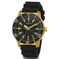 GUESS US Men's Gold-Tone and Black Silicone Analog Watch, one