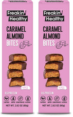 Freakin Healthy Caramel Almond Bites 80g – 4 Individually Wrapped Bites, Plant-Based Nut Butter Snack with Raw Chocolate, No Refined Sugar (Pack of 2)