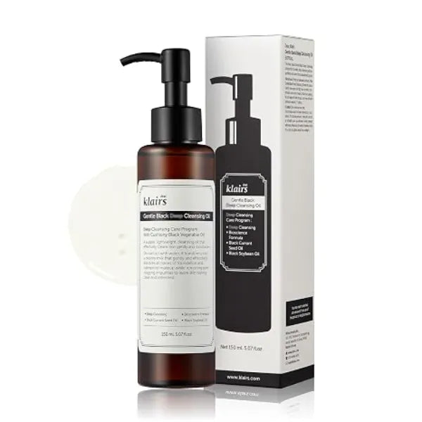 DearKlairs Gentle Black Cleansing Oil 5.07 Oz Composed of natural Vegan. Bean, Sesame, Black Currant Seed oil for gentle, non-irritating cleanser for sensitive skin