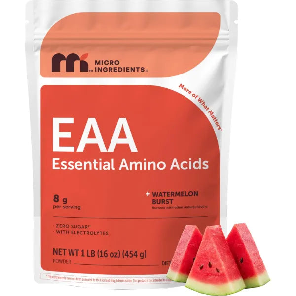 Micro Ingredients EAA + BCAA Powder | All 9 Essential Amino Acids + Electrolytes, Watermelon | Intra & Post Workout, Muscle Recovery Support* | 8g Per Serving, Sugar Free | 2:1:1 BCAA | 37 Servings | Non-GMO