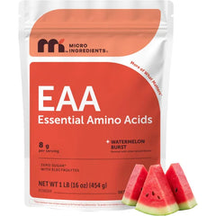 Micro Ingredients EAA + BCAA Powder | All 9 Essential Amino Acids + Electrolytes, Watermelon | Intra & Post Workout, Muscle Recovery Support* | 8g Per Serving, Sugar Free | 2:1:1 BCAA | 37 Servings | Non-GMO