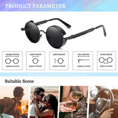 Joopin Steampunk Round Sunglasses - Metal Frame, 100% UV Protection (B01-Black Retro)