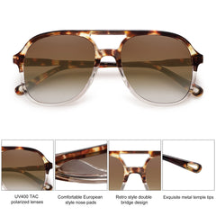 SOJOS Retro Vintage Polarized Sunglasses Double Bridge Brow Bar Square Aviators SJ2174