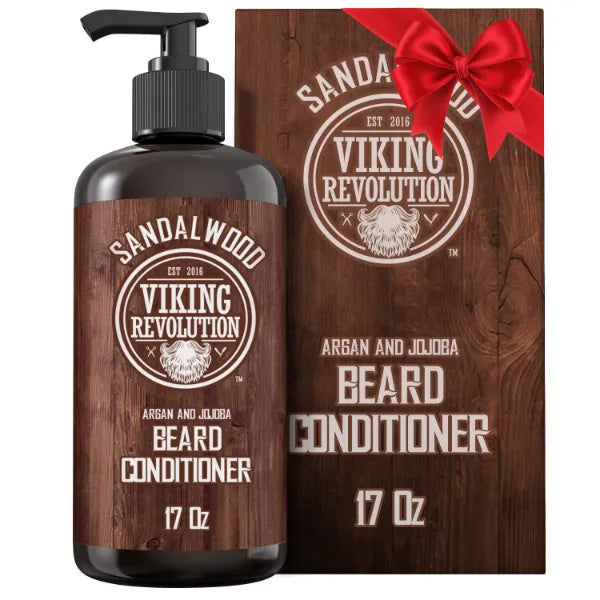 Viking Revolution Beard Conditioner w/Argan & Jojoba Oils - Softens & Strengthens - Sandalwood Scent - Beard Conditioner w/Beard Oil - 17oz