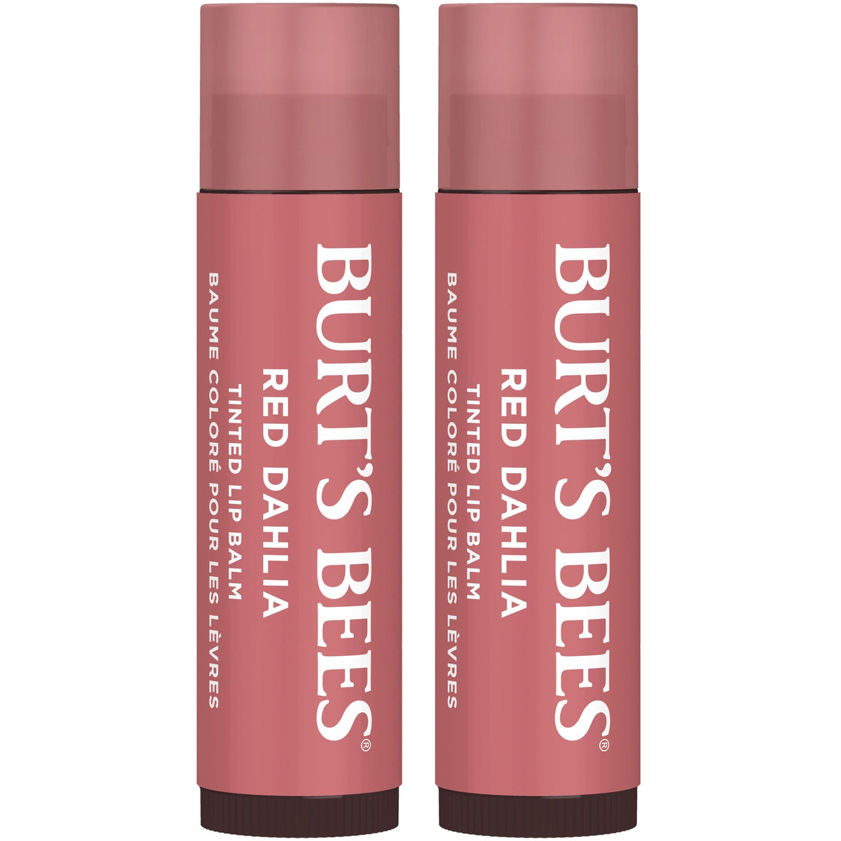 Burt's Bees Lip Tint Balm Stocking Stuffers Gifts, Long Lasting 2 in 1 Duo Tinted Balm Formula, Color Infused with Hydrating Shea Butter for a Natural Looking Buildable Finish, Red Dahlia (2-Pack)