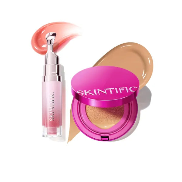 SKINTIFIC Pink Glow Cushion Foundation #04 Beige & Peptide Brightening Lip Serum #02 Ivory Set