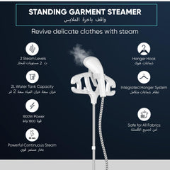 Nikai 1800W Garment Steamer with Ironing Board, Thermostat Protection, Adjustable Telescopic Pole, Suit Hanger, 2L Water Tank Capacity, 45 Sec Preheat, 2 Systems Levels, 50 Min Steam - NGS266A