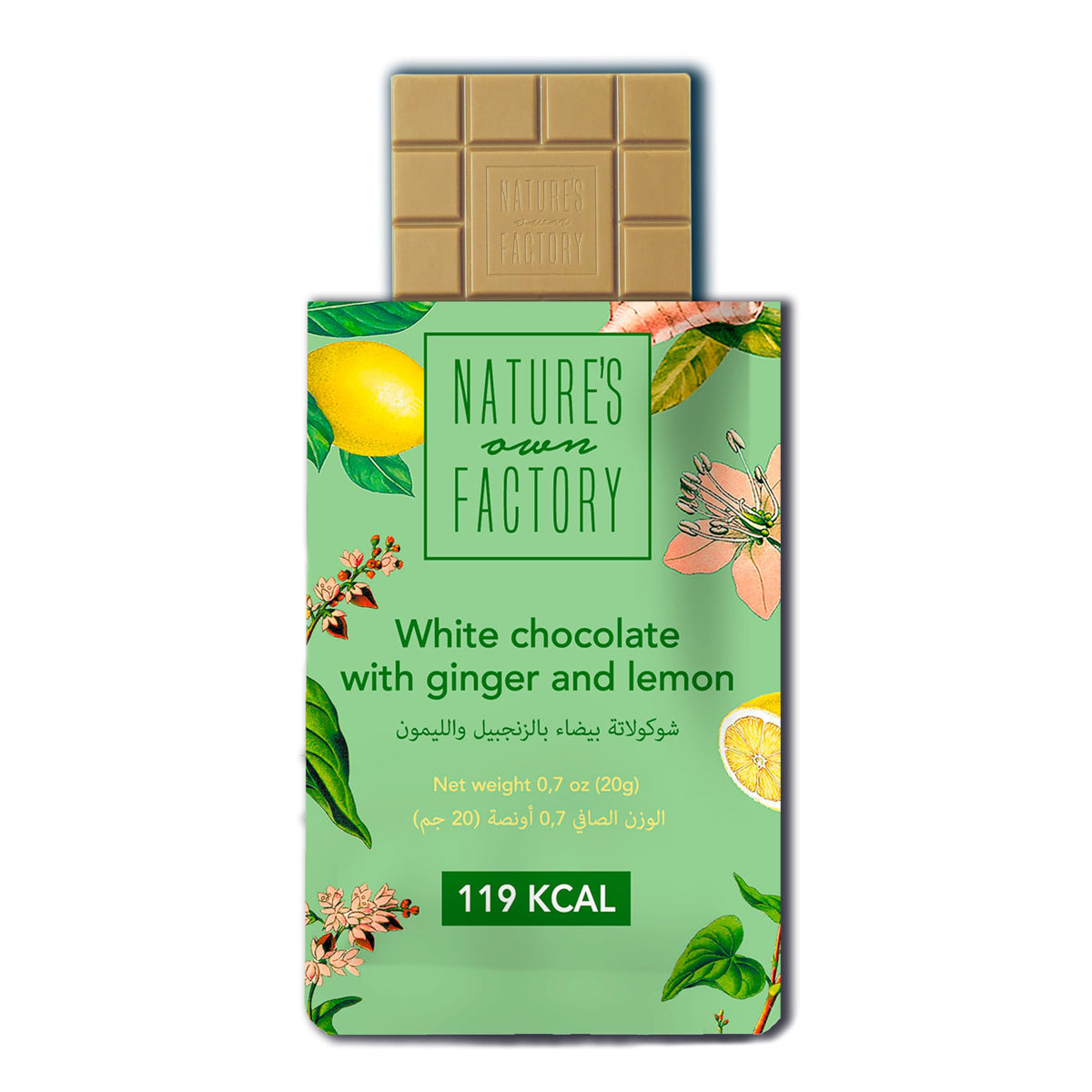 Nature's Own Factory Buckwheat Chocolate with Ginger & Lemon 20g| Bean to Bar Chocolate |Superfood Infused, Low Calorie, Keto-Friendly, Gluten-Free | Made in UAE