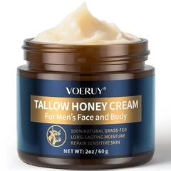 VOERUY Mens Face Moisturizer Cream - Anti Aging & Wrinkle for Men with Tallow Balm & Raw Honey, Natural Grass-Fed Tallow Moisturizer for Face, Facial Skin Care & Eye Lotion - Day & Night, 2oz/60g
