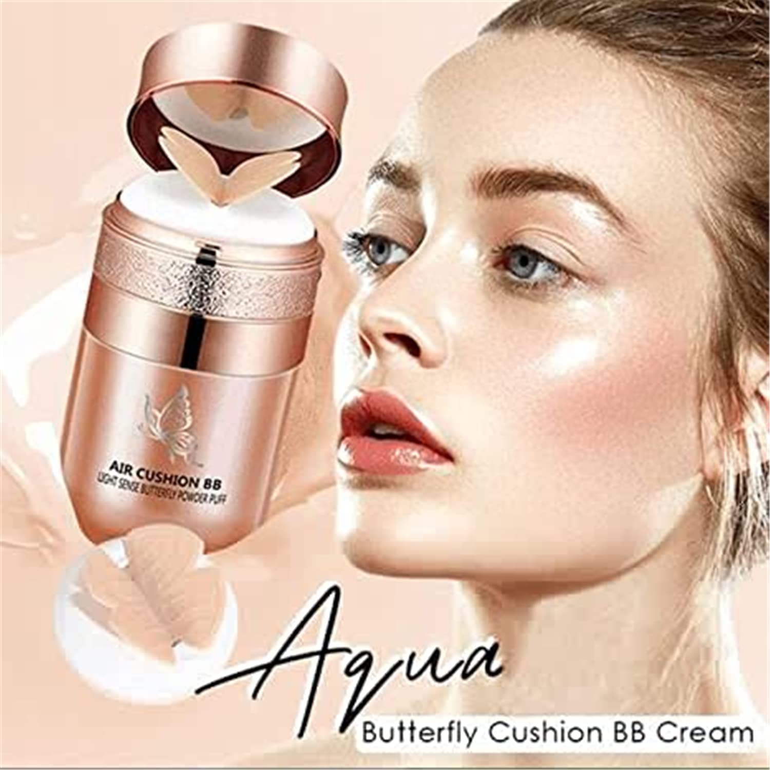 Butterfly Cushion BB Cream Moisturizing Concealer Makeup Base Primer BB Hydrating Liquid Foundation,Long-Lasting Face Make Up for All Skin Types (Lvory White)
