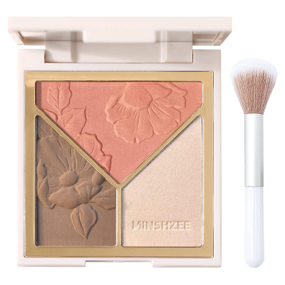 YHRY Blushers for Cheeks, 3 In 1 Blush Highlighter Contour Make Up Powder, Face Blusher for Women Skin Natural Look, Long-Lasting Sweat-Resistant Blush Glow Matte Brighten