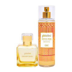 Global Desi Dreamy Daze Eau De Parfum 100ML & Magical Maze Body Mist 200ML Pack of 2 for Women Crafted by Ajmal + 2 Parfum Testers