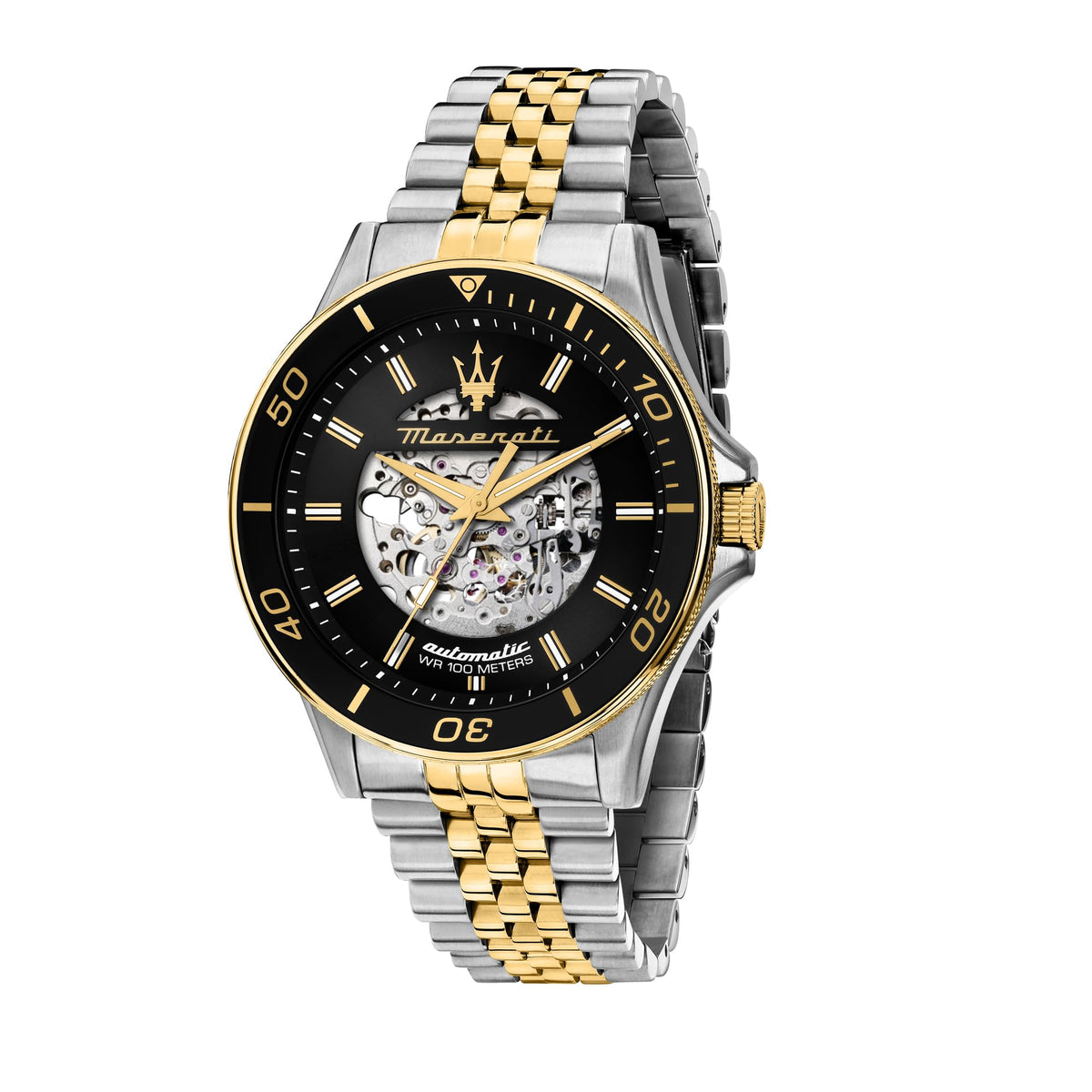 Maserati Men's Watch, Automatic, Analog, Steel Band,44.00, Sfida Collection - R8823140010 - Gold, Silver, Black