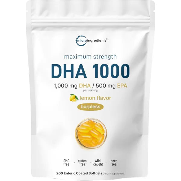 Micro Ingredients Omega 3 Fish Oil DHA Supplements 1000mg with EPA 500mg, 200 Softgels – Lemon Flavored, Burpless (Enteric Coated) | Deep Sea Fresh Fish, Wild Caught from Norwegian Waters | Mercury Free