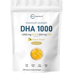 Micro Ingredients Omega 3 Fish Oil DHA Supplements 1000mg with EPA 500mg, 200 Softgels – Lemon Flavored, Burpless (Enteric Coated) | Deep Sea Fresh Fish, Wild Caught from Norwegian Waters | Mercury Free