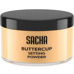 Sacha Cosmetics BUTTERCUP POWDER. No ashy flashback in selfies and photos. Flash-friendly loose face powder for medium to deep skin tones. 1.25 oz