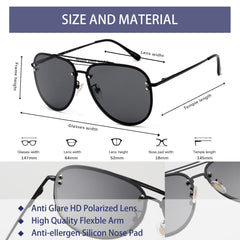 VIVIENFANG Premium Rimless Oversized Aviator Sunglasses for Women VF2203 - Black