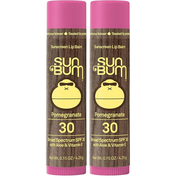 Sun Bum SPF 30 Pomegranate Lip Balm 2 Pack, Broad Spectrum UVA/UVB Sunscreen Lip Protection, Moisturizing with Aloe Vera & Vitamin E, Vegan & Cruelty Free, 0.15 oz Sticks