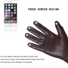 REDESS Winter Leather Gloves for Women, Wool Fleece Lined Warm Gloves, Touchscreen Texting Thick Thermal Snow Driving Gloves - Brown