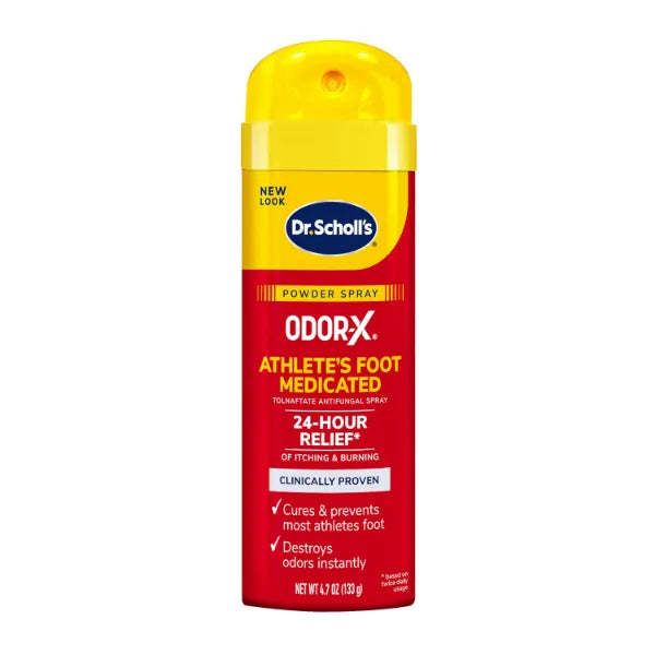 Dr. Scholl's Odor X Medicated ANTIFUNGAL Athlete's Foot Powder Spray, 4.7 oz 24 Hour Relief of Itching & Burning, Clinically Proven, Cures & Prevents Most Athlete's Foot, Destroys Odors Instantly