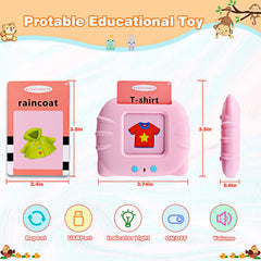 Talking Flash Cards Learning Toys for Toddlers 1-6 Year Old,British English, 224 Words, Audible Educational Toys, Preschool Learning Resource Electronic Interactive Toy Birthday Gifts for Kids-Pink