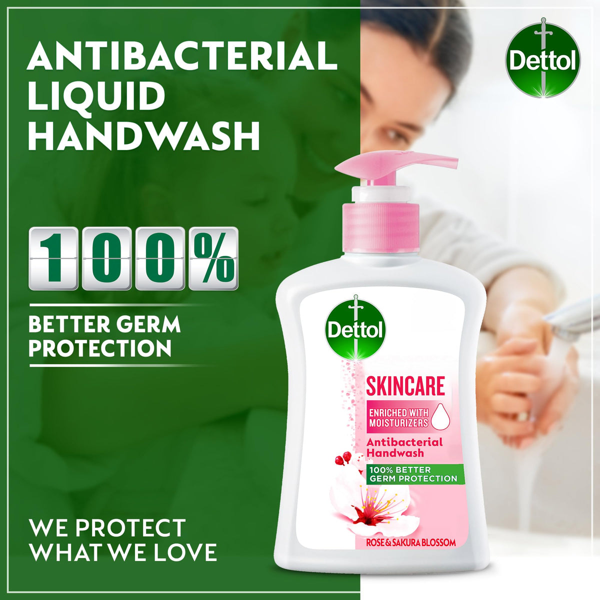 Dettol Skincare Handwash Liquid Soap Pump for Effective Germ Protection & Personal Hygiene, Protects Against 100 Illness Causing Germs, Rose & Sakura Blossom Fragrance, 200ml, Pack of 2