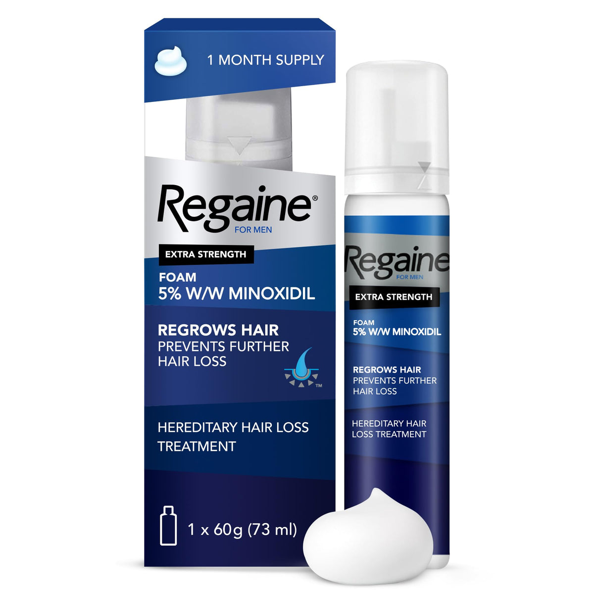 Regaine Men Foam 5% Minoxidil, clinically proven to stimulate hair growth, 60g Single Pack