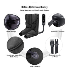 FIT KING Leg Air Massager for Circulation and Relaxation Foot and Calf Massage to Relieve Pain, Swelling, Edema with Handheld Controller 3 Intensities 2 Modes (with 2 Extensions) - FSA HSA Eligible  Dark Gray